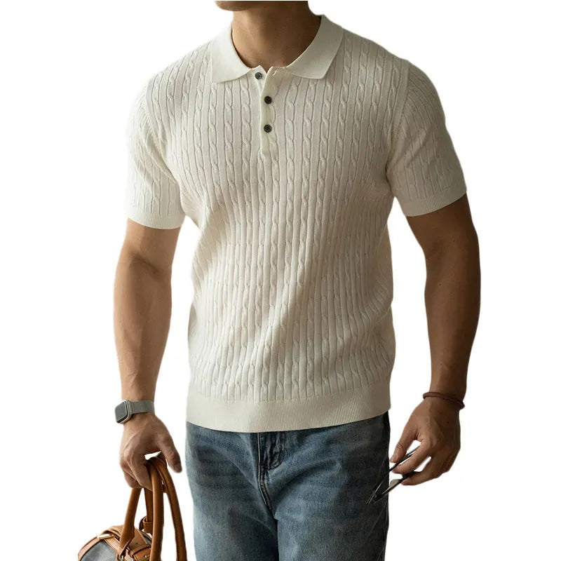 Men's short sleeve casual work shirt in khaki, black, or white colours.