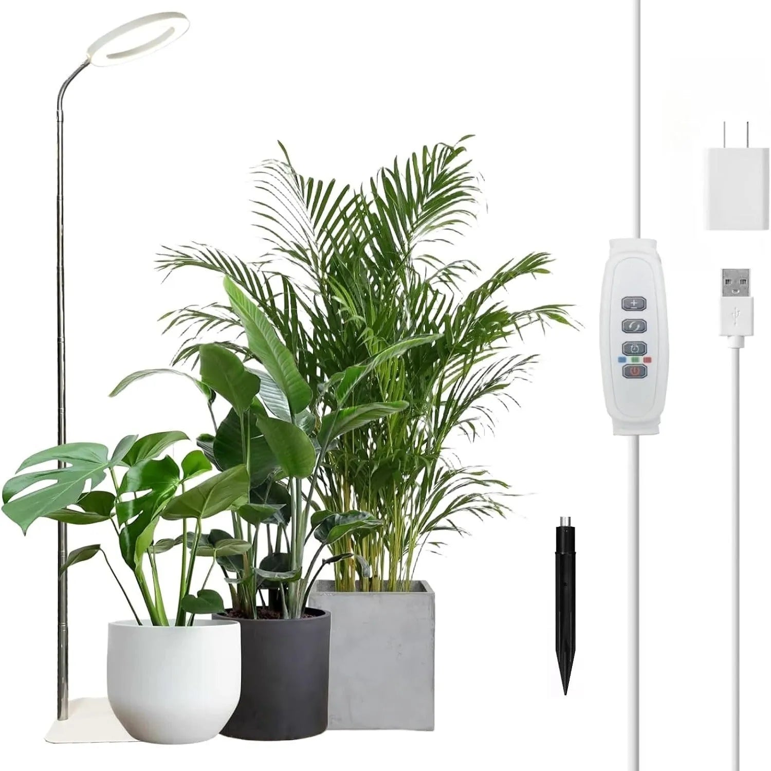Base dual-purpose floor plant growth lamp with full spectrum LED, black aluminium finish, telescopic rod extended