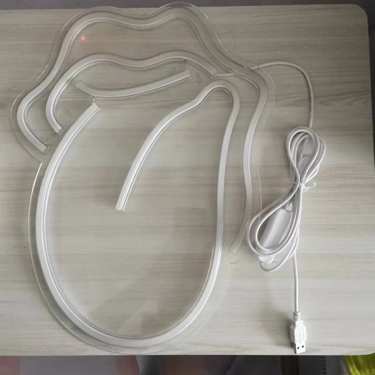 LED neon atmosphere light with flexible silicone strip on transparent base plate, 40x30cm, USB powered