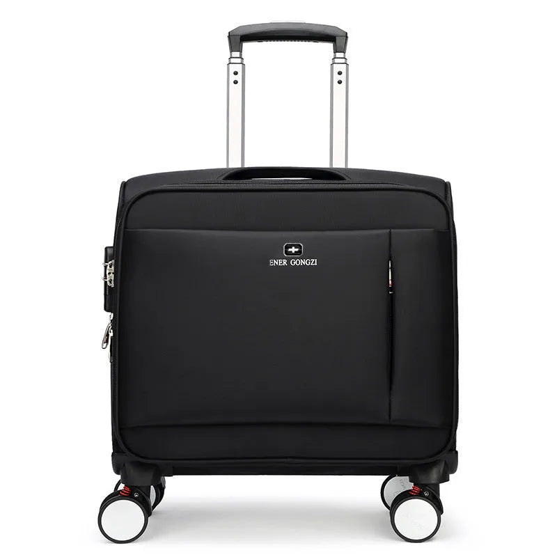18 inch black Oxford cloth business suitcase with universal wheels and a draw bar box