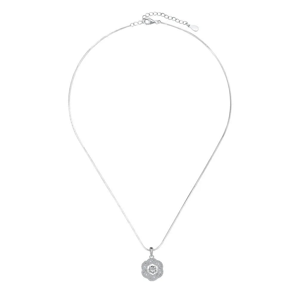 925 silver flower shape necklace for women with platinum electroplated finish and geometric floral pendant