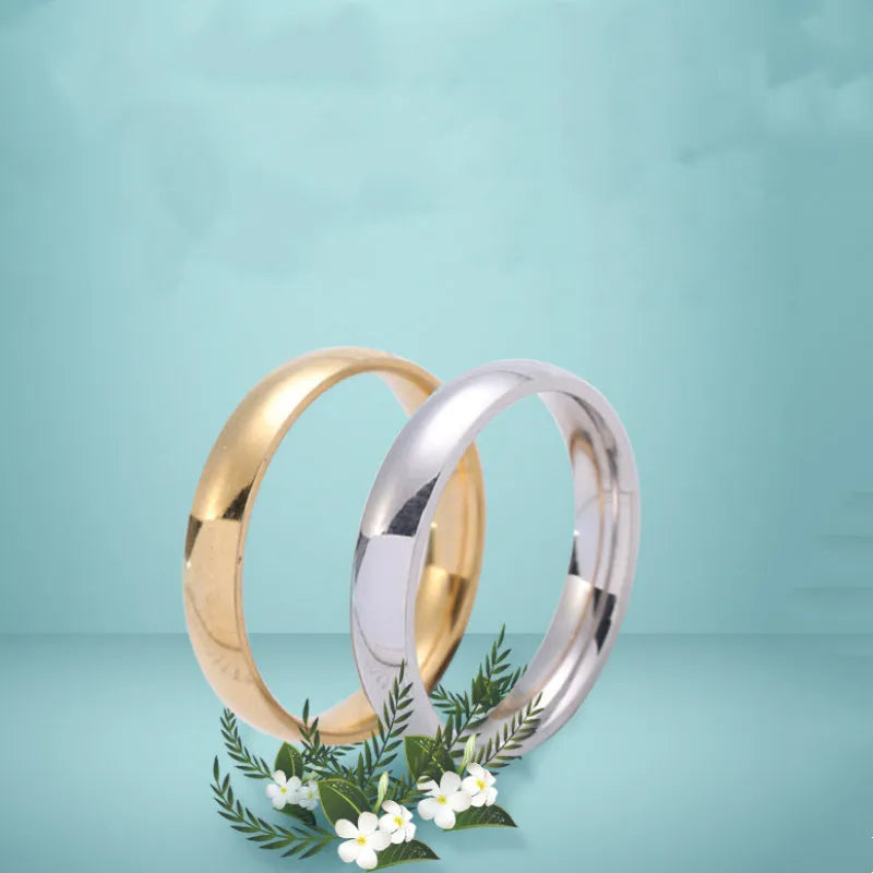Glossy unisex alloy couple ring in silver with electroplated finish