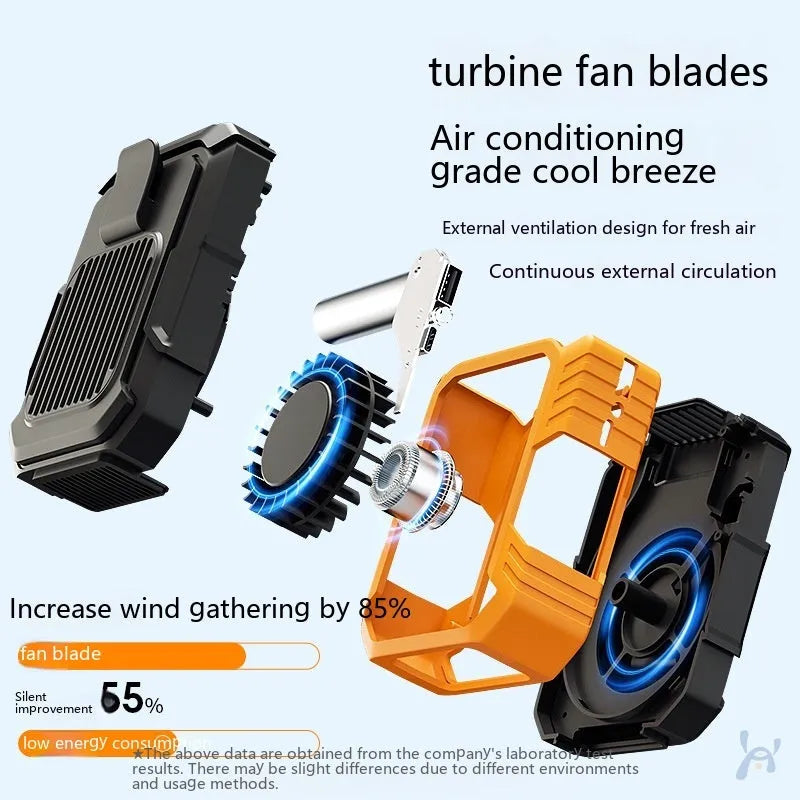 Green wrist hanging fan with light display, USB charging port, and adjustable strap.