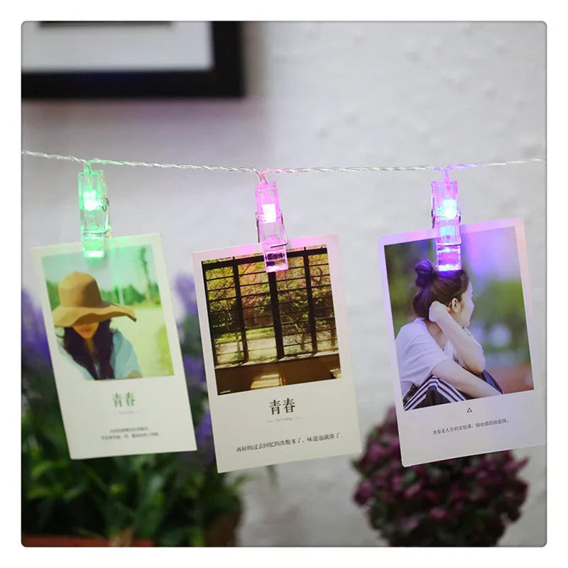 LED decorative clip light string with heart-shaped plastic clips spaced 15cm apart