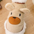 Fleece-lined warm dog clothes in cream with brown bear ears on a small dog