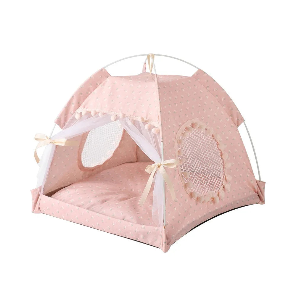 Foldable semi-closed cloth cat nest kennel in floral or lace colour, sizes S M L for cats up to 10kg