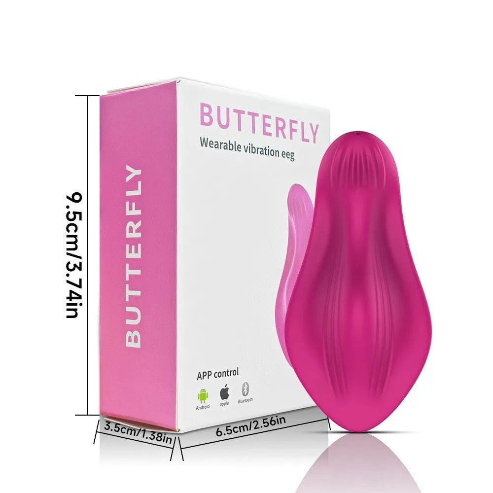 Rose red silicone female massager with butterfly design and USB charging cable