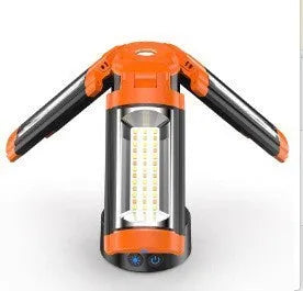 Retractable folding charging camping lantern in black and orange with bracket, measuring 58.2cm x 20cm x 9.4cm.