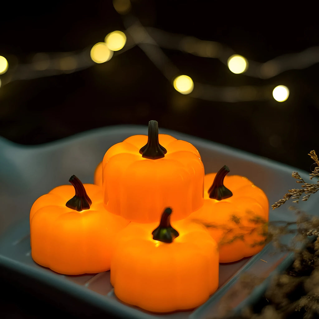 Yellow LED pumpkin light 4.9 x 4.3 cm PP injection moulded 12 pack for Halloween and Christmas