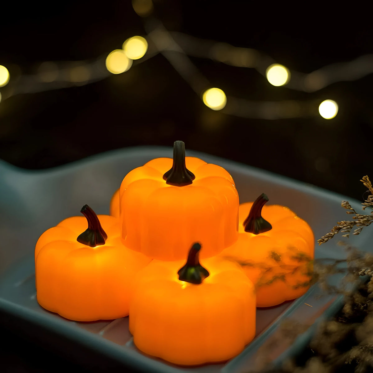 Yellow LED pumpkin light 4.9 x 4.3 cm PP injection moulded 12 pack for Halloween and Christmas