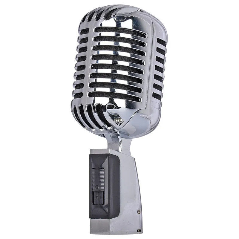 Retro metal wired microphone with cardioid pickup pattern for stage and home karaoke use
