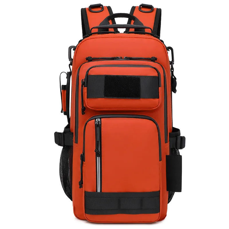 Orange and black 20-35 litre outdoor backpack made from Derm fabric for hiking and camping