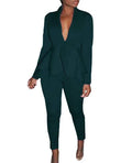 Women's ruffled air layer top and pencil pants business casual uniform set