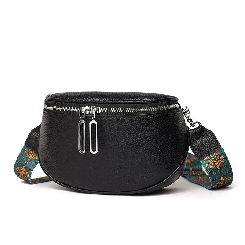 Women's saddle-shaped PU leather messenger bag in three colour options with cross-body strap