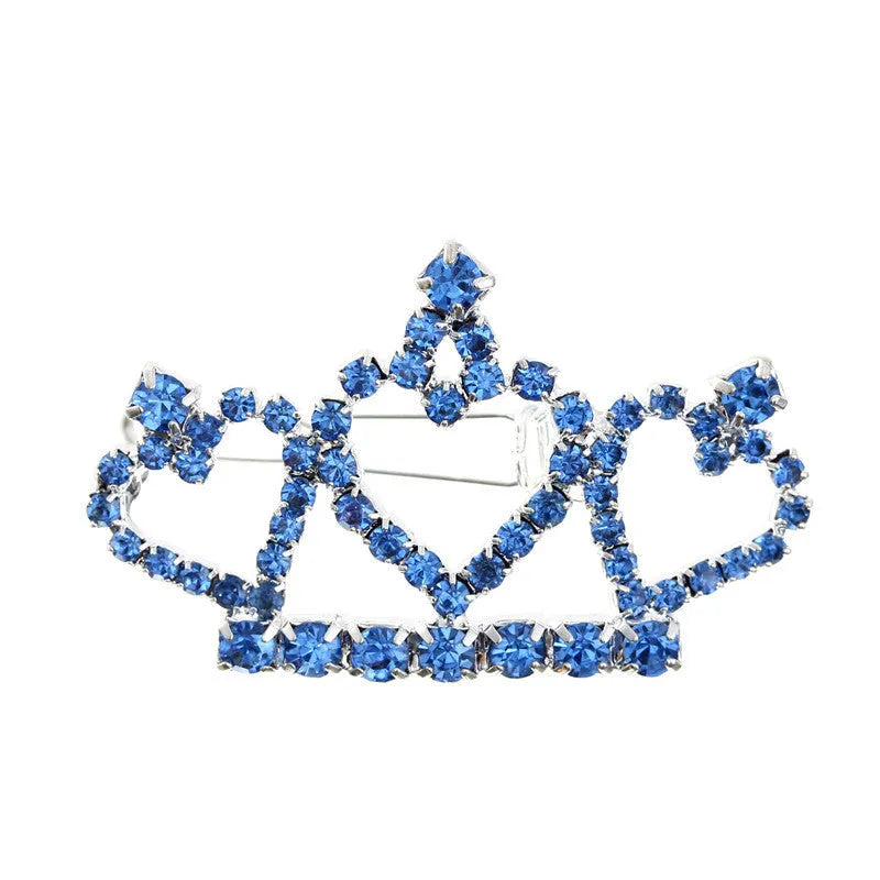 Rhinestone crown headdress pet decoration with 5CM hair clip in White Pink and Blue