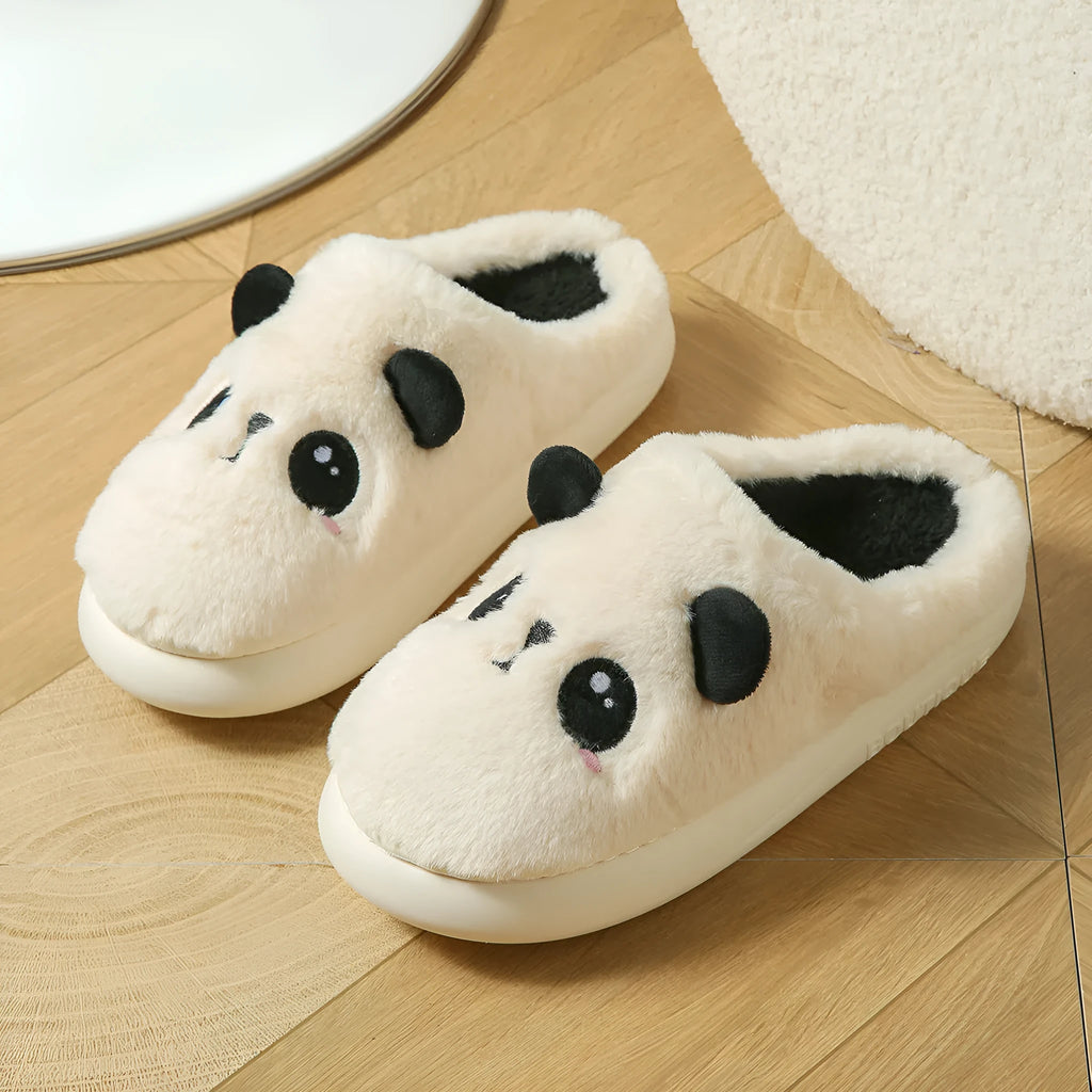Panda-themed cotton and linen toe ring slippers with non-slip PVC soles