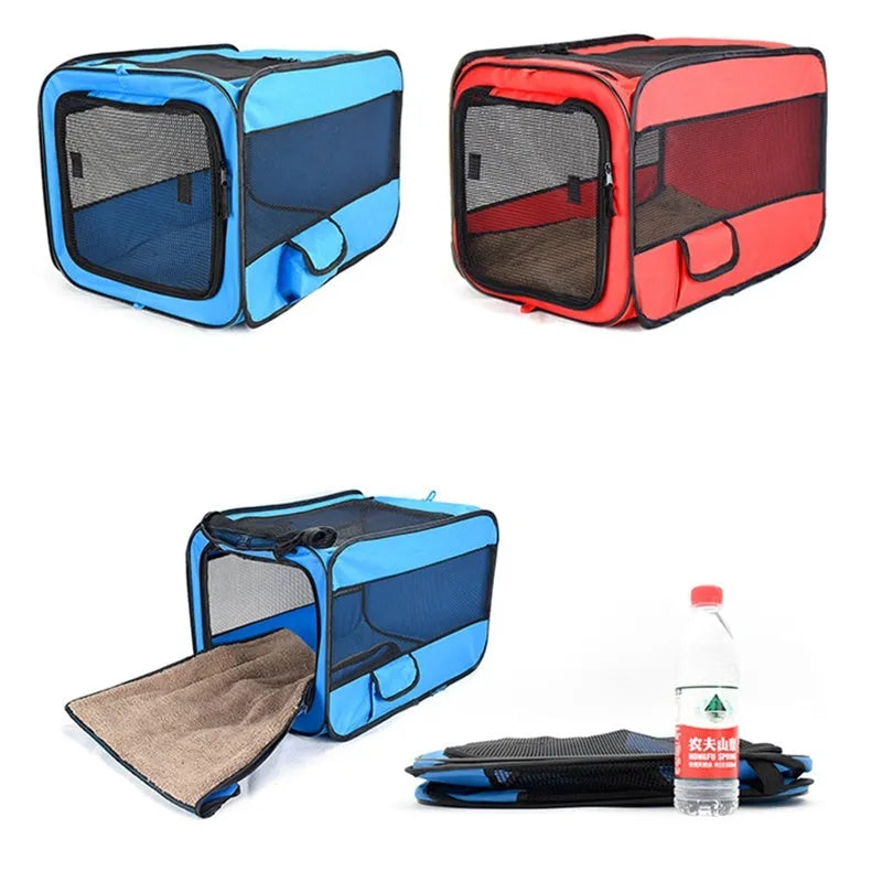 Polyester dog car safety seat kennel, breathable, up to 50kg, S/M/L sizes, blue or red