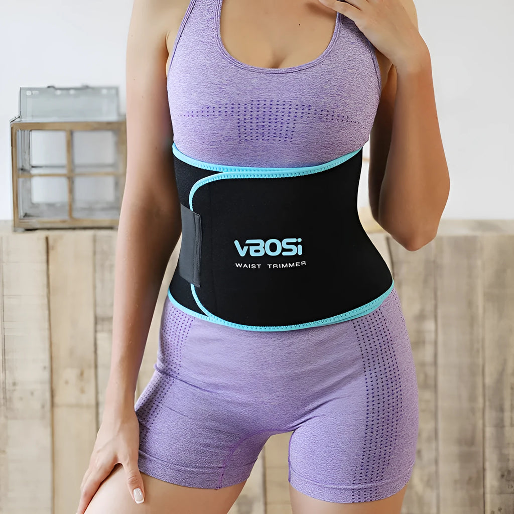 Waist support belt for yoga and fitness in black with adjustable fastening, available in blue orange pink and sizes L M XL