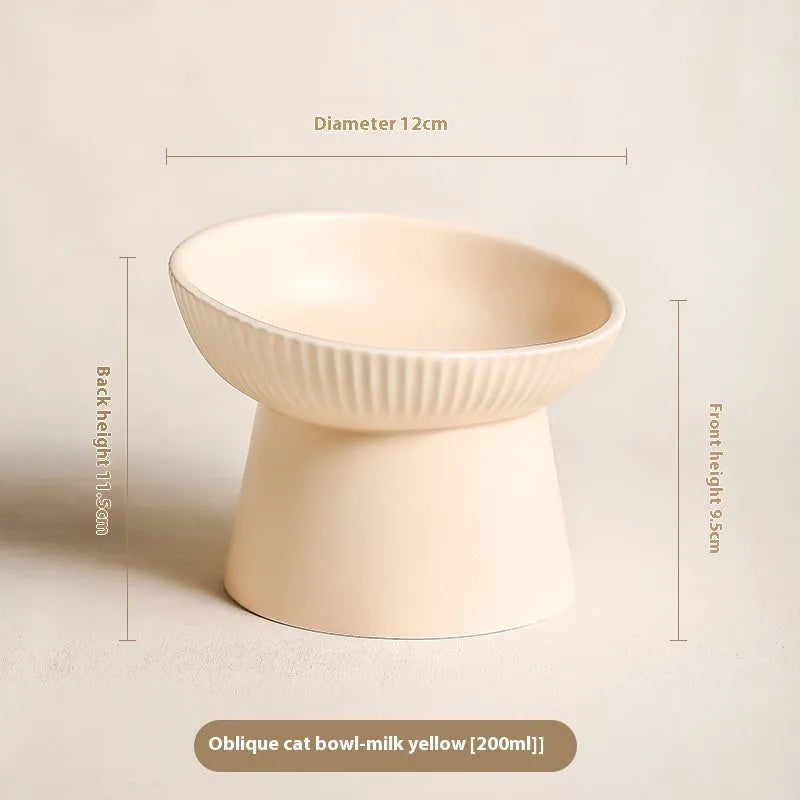 Striped oblique matte purple anti-tumble porcelain cat goblet rice bowl on a light background
