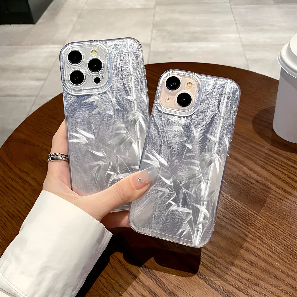 Acrylic feather yarn silver bamboo phone case for iPhone with shockproof protection in silver finish