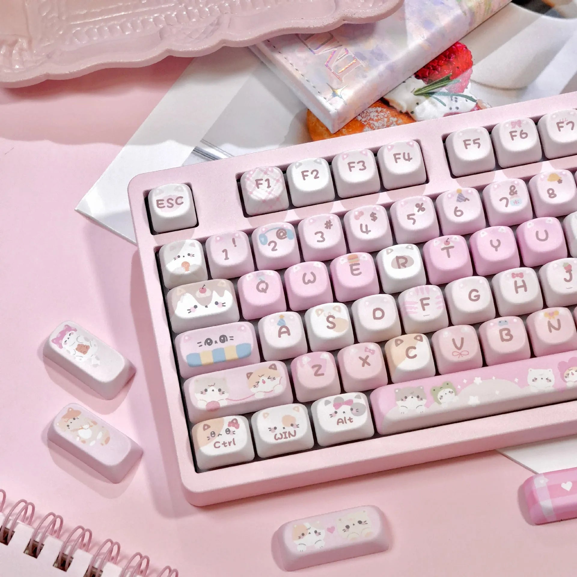 MOA plastic keycaps with colourful cartoon sublimation printing on all five sides