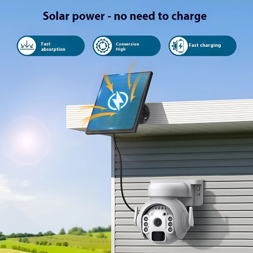 Solar-powered wireless security camera with 3MP resolution and full colour night vision capability