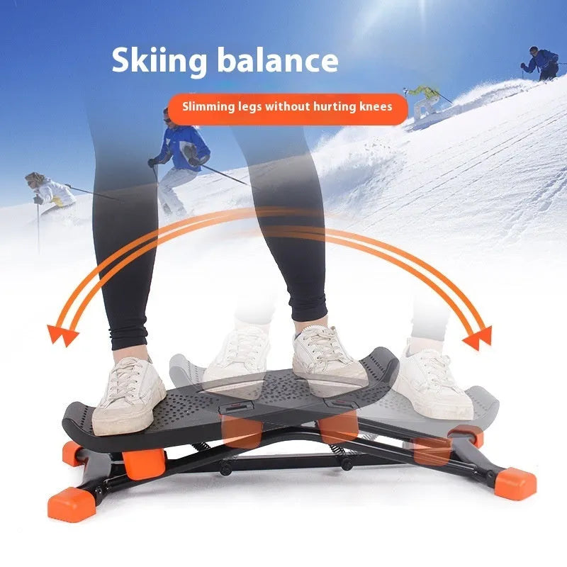 Black JS101A mini indoor fitness skiing machine with elastic hand straps.