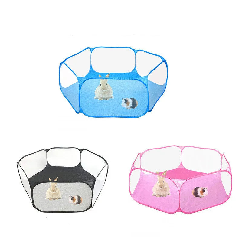 Portable small animal playpen folded to compact size, polyester mesh, 120x38cm, black