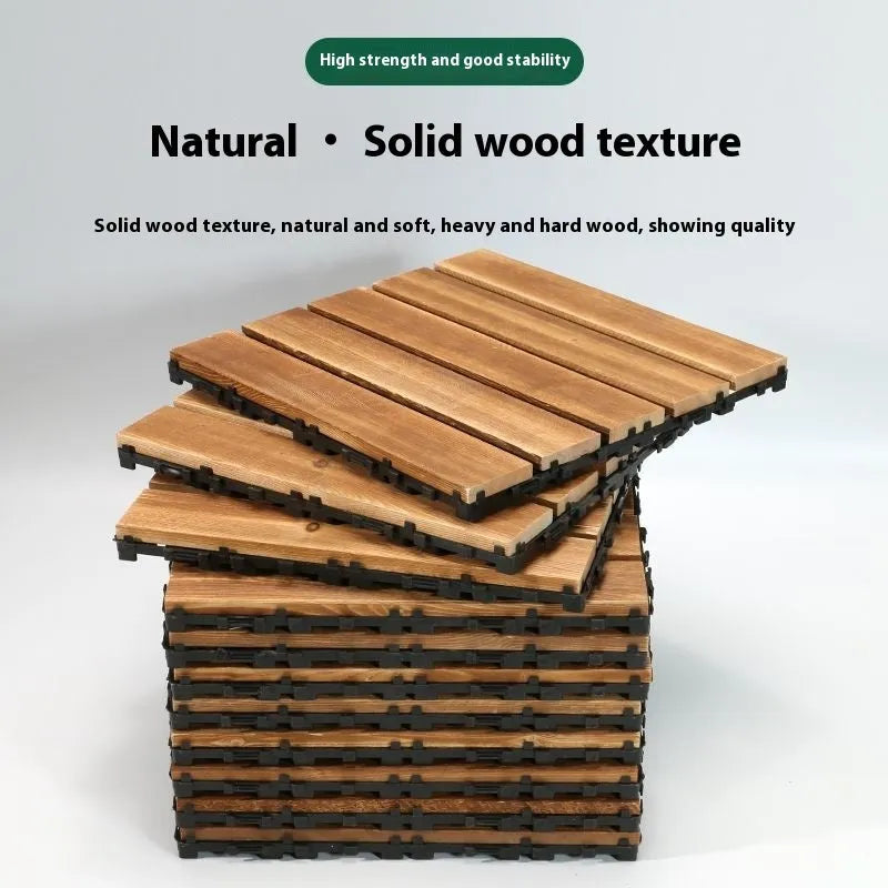 Camphor pine floor tile with brushed wax oil finish measuring 30x30cm