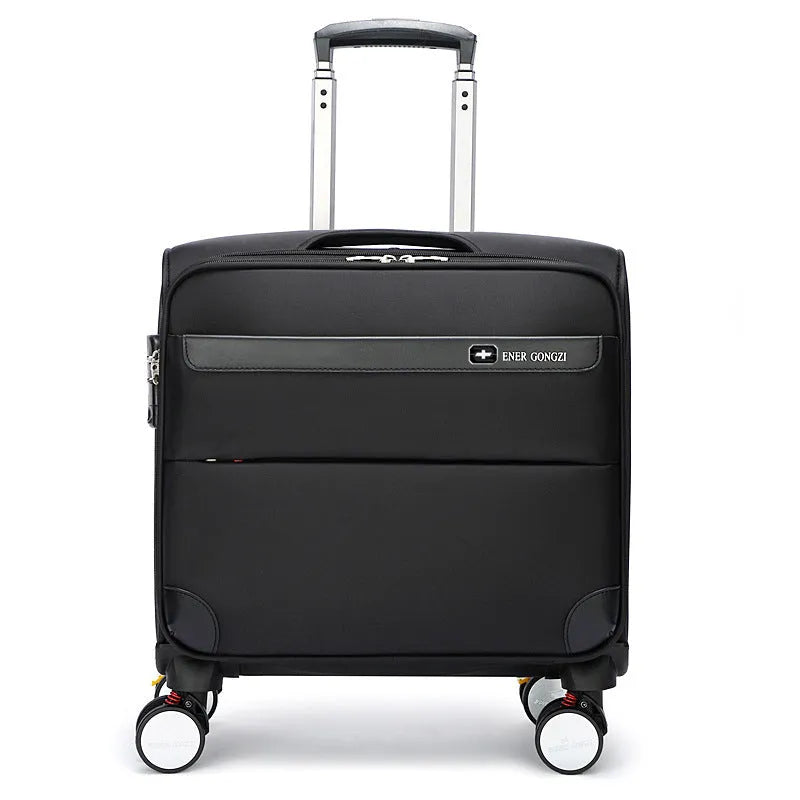 18 inch black Oxford cloth business suitcase with universal wheels and a draw bar box