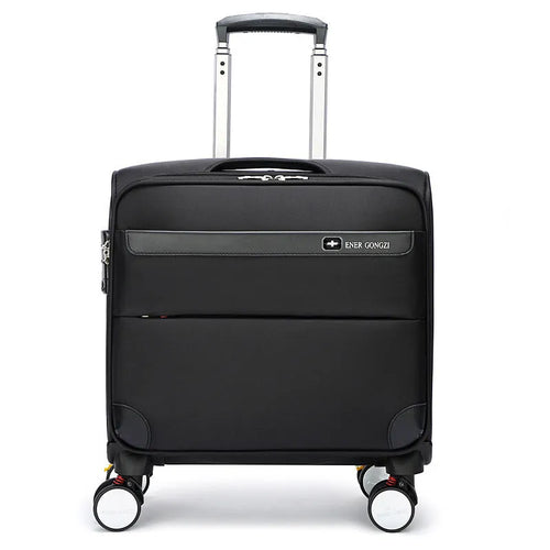 18 inch black Oxford cloth business suitcase with universal wheels and a draw bar box