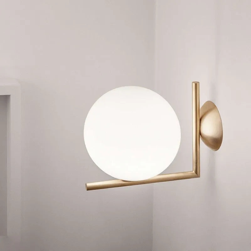 Nordic style glass wall lamp in choice of black, brass or chrome metallic finish
