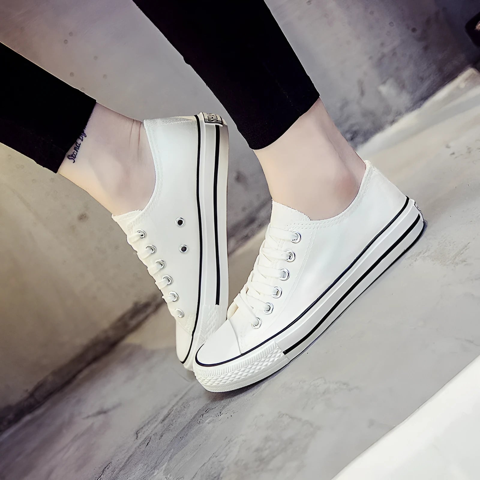 Women's casual lace-up canvas shoes in solid colours on a white background.