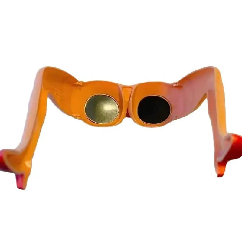 Orange plastic novelty sunglasses with personality leg hip design, dimensions 15x20cm
