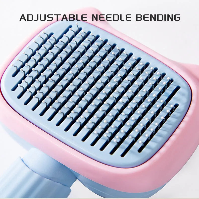 Blue double-sided dog deshedding brush with undercoat rake and dematting comb