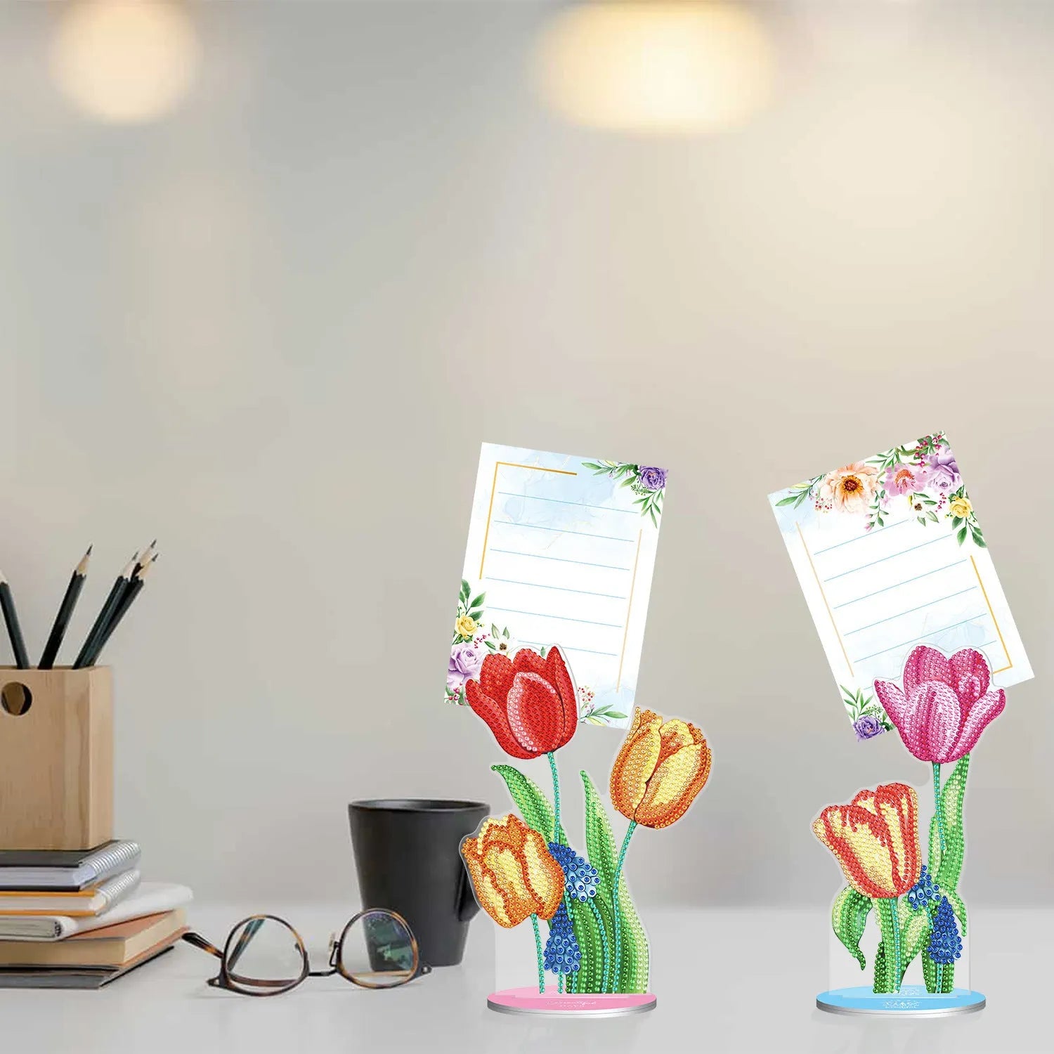 Handmade diamond painting decorative note clip with American-style design on desktop