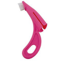 Red and white pet finger toothbrush with silicone bristles for cleaning dog and cat teeth.