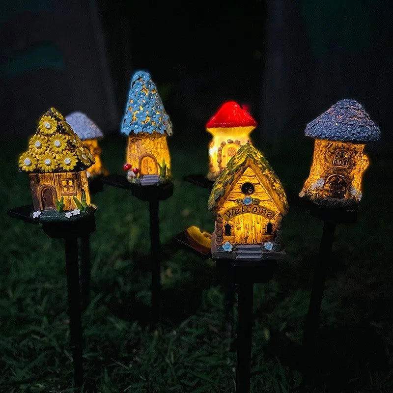 Outdoor LED garden light with flower shape design and solar resin construction