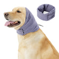 Polyester dog head cover hoodie in black or purple for noise reduction anxiety relief with ear wrap design