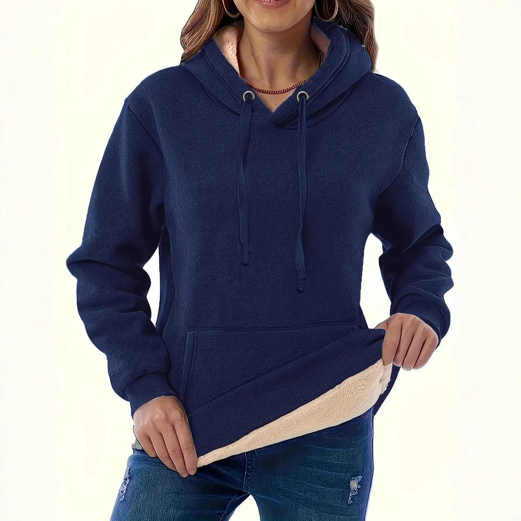 Women's thick hooded sweatshirt with 3D pattern and pockets in polyester fabric