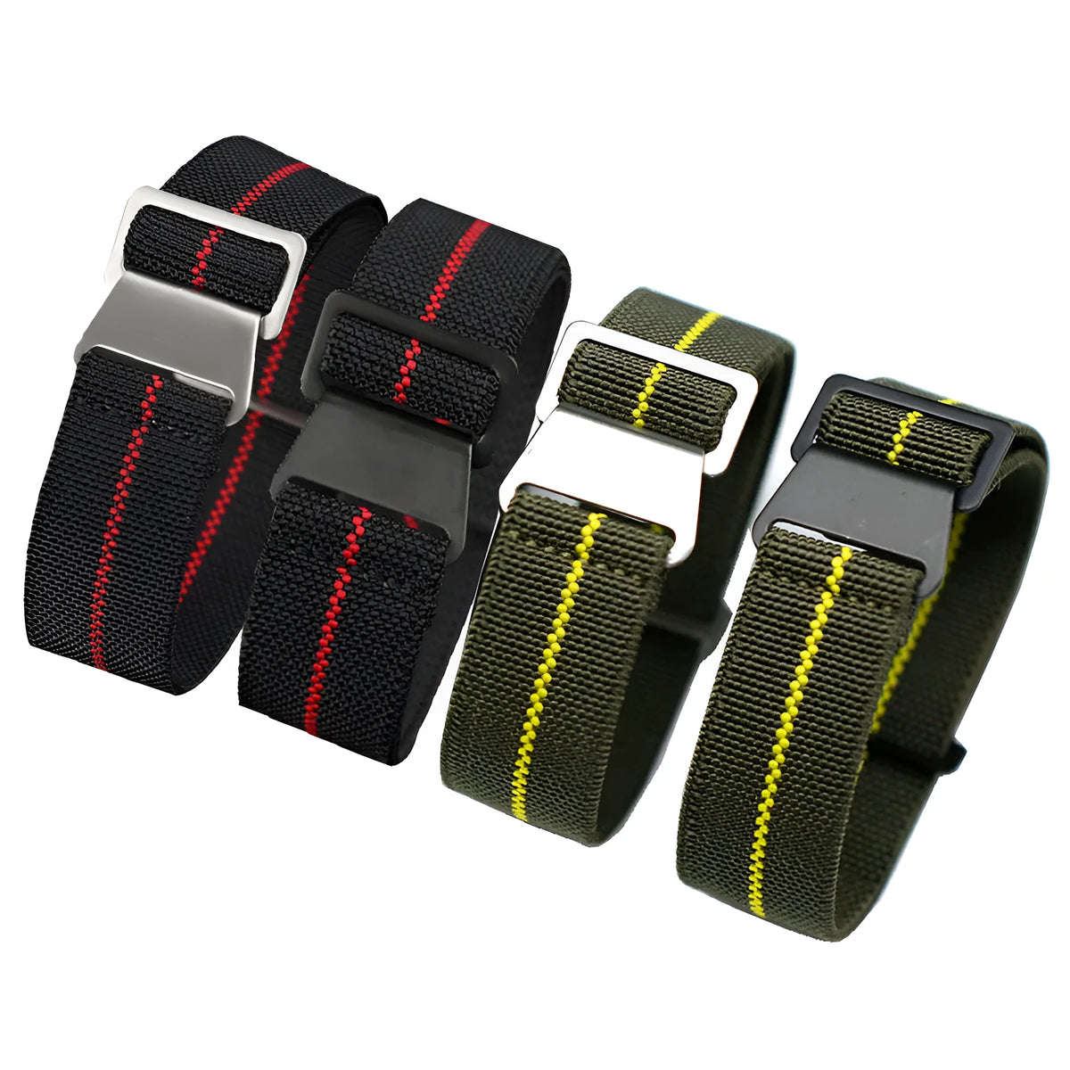 Fineknit elastic quick-drying nylon men's watchband in 22mm black red colour with black button closure