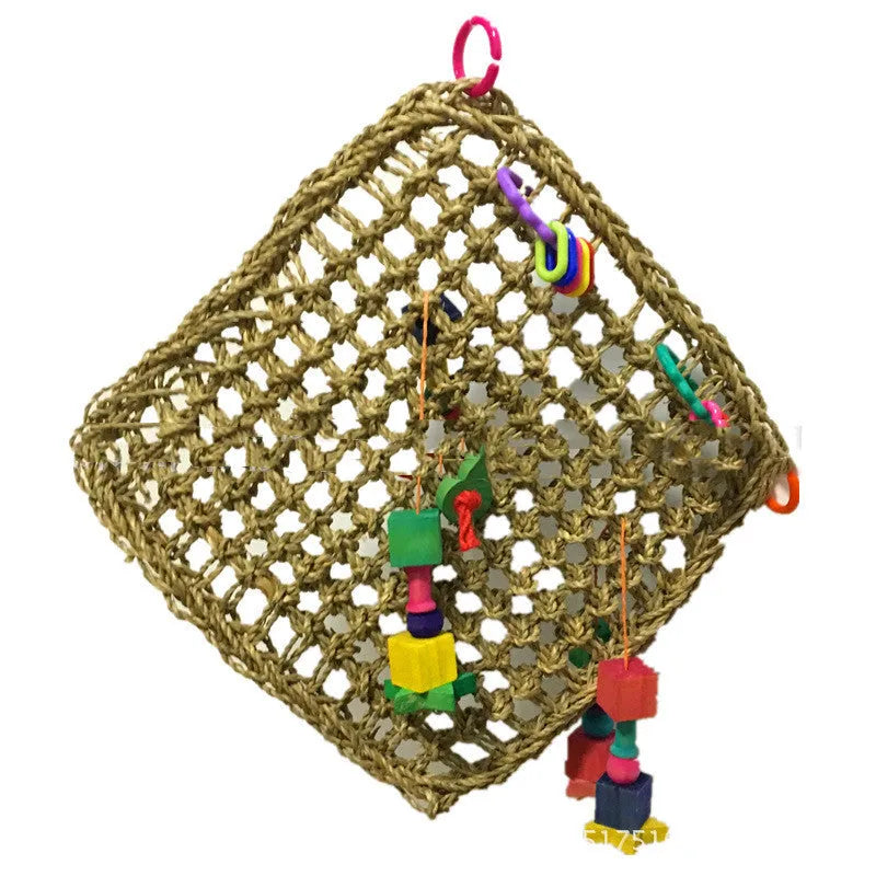 Natural straw woven parrot hammock 30x30x35cm in brown colour