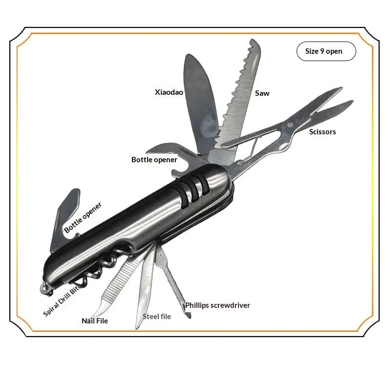 Silver multi-function pocket knife with 2Cr13 stainless steel blade folding outdoors