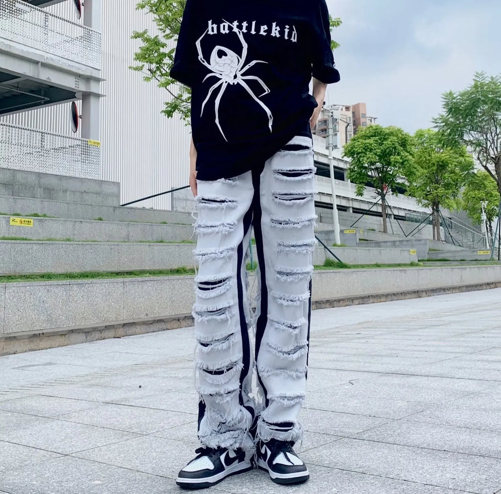 Men's Ripped Jeans Straight Casual Versatile Trousers Mid Waist Zipper Fly Denim Polyester Blend Teenagers Leisure S M L XL 2XL 3XL 4XL Picture Color