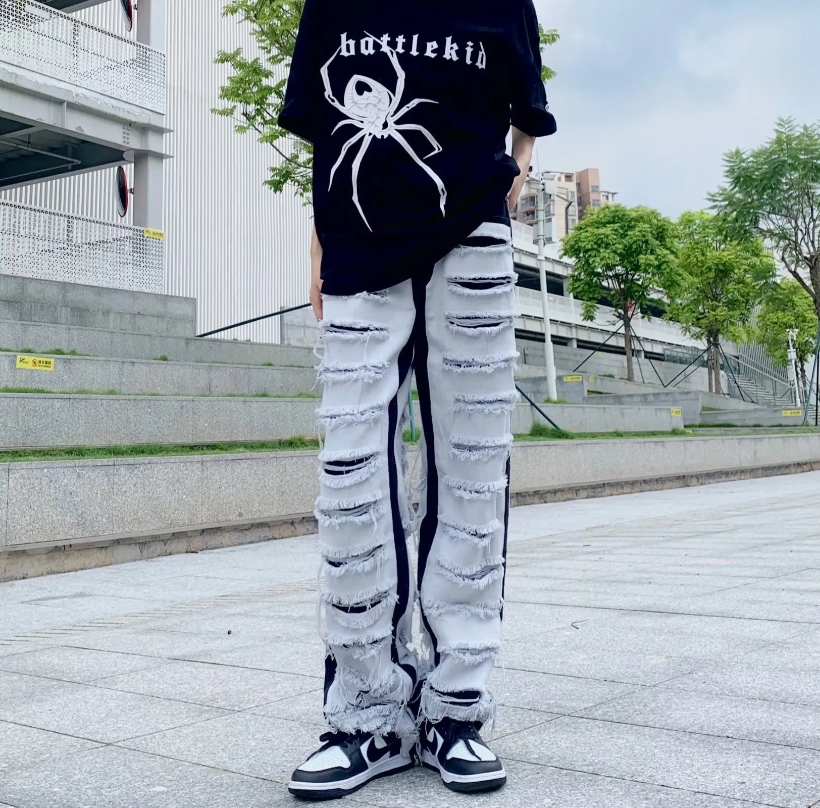 Men's Ripped Jeans Straight Casual Versatile Trousers Mid Waist Zipper Fly Denim Polyester Blend Teenagers Leisure S M L XL 2XL 3XL 4XL Picture Color