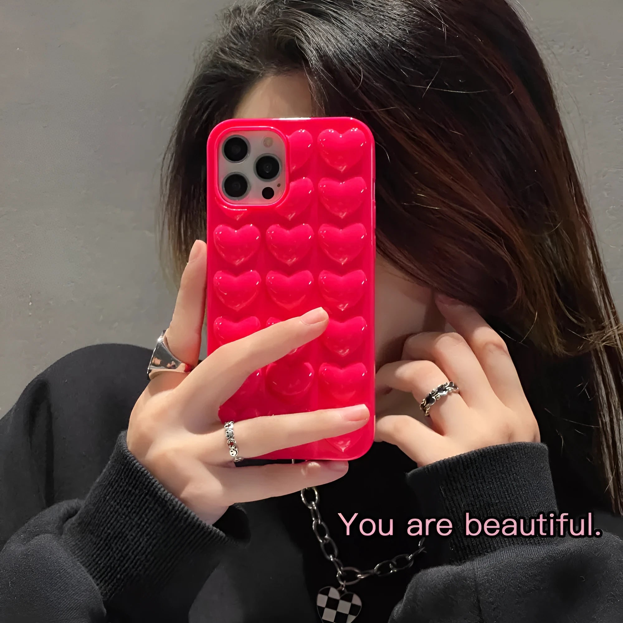 Solid colour TPU mobile phone case with raised 3D love pattern and drop protection for multiple iPhone models