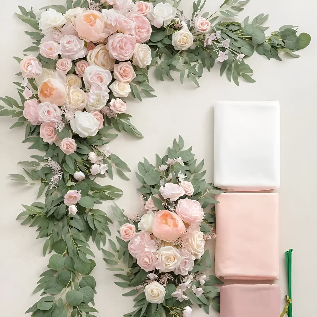 Oxford cloth wedding arch flower decorations in mixed colours with large and small flower horns and yarn
