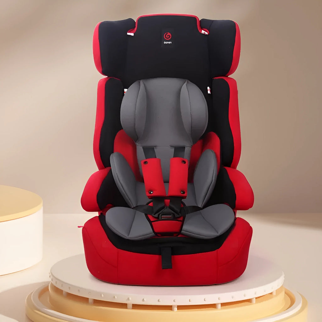 Child safety seat cushion with lumbar support and head protection pads in knitted fabric sponge, available in pink navy blue black green gray beige