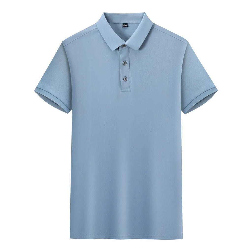Short sleeve cotton business shirt with a lapel collar in Army Green colour.