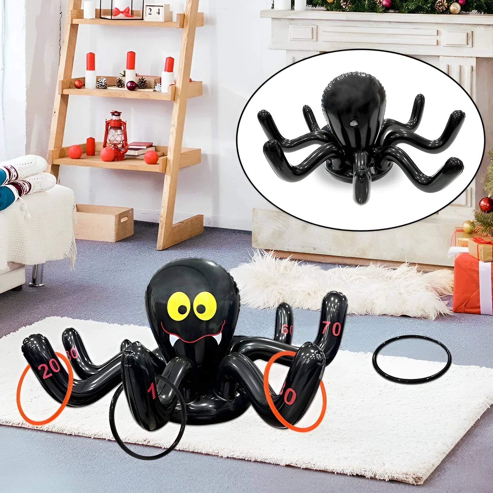 Inflatable PVC Halloween ferrule throwing toy in various colours including octopus, spider, and Santa Claus designs